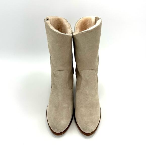 Ugg Lynda Western Boot Size 11 Natural Suede Sheepskin Fur Lined Cuban High Heel - Picture 10 of 15